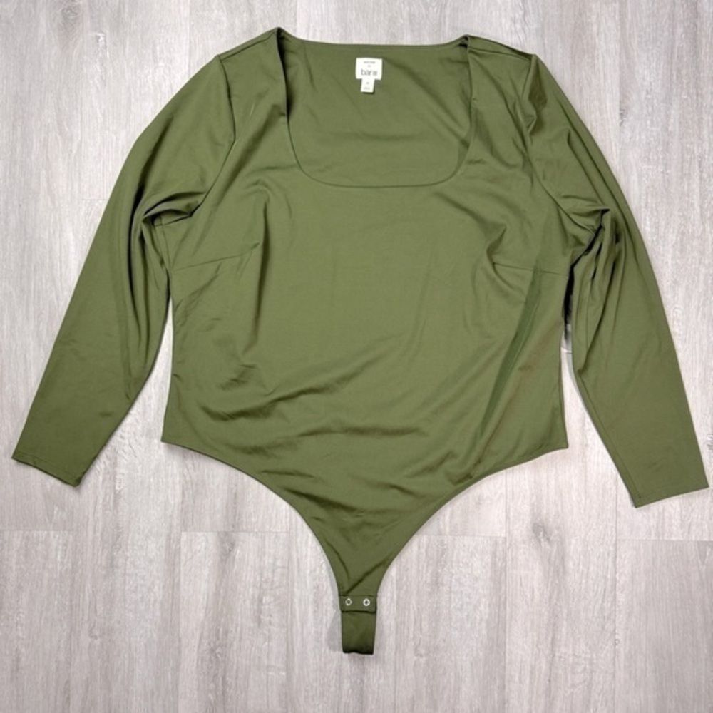 Bar III Women's 3X Plus Size NWT Green Square Neck Long Sleeve Bodysuit Top